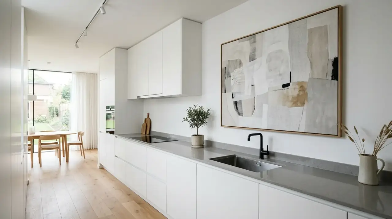 Kitchen wall rail decor. Useful hanging wall storage adding personality to the cookspace.