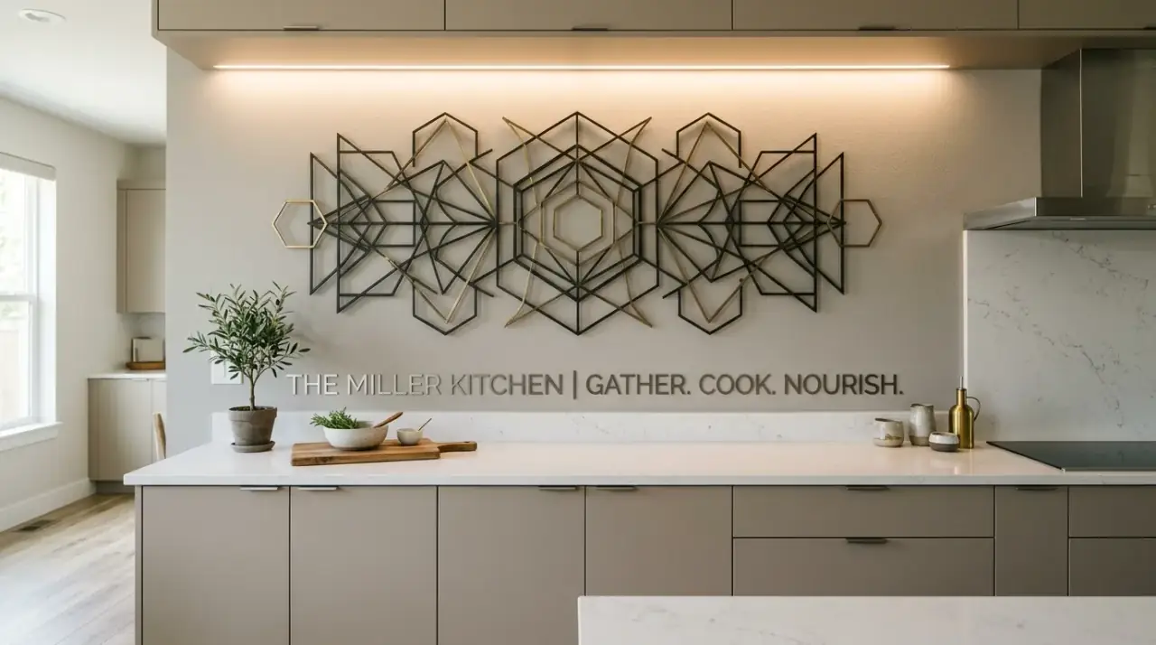 Coordinated kitchen wall decor. Wall decor that echoes the kitchen's palette and materials for a cohesive look.