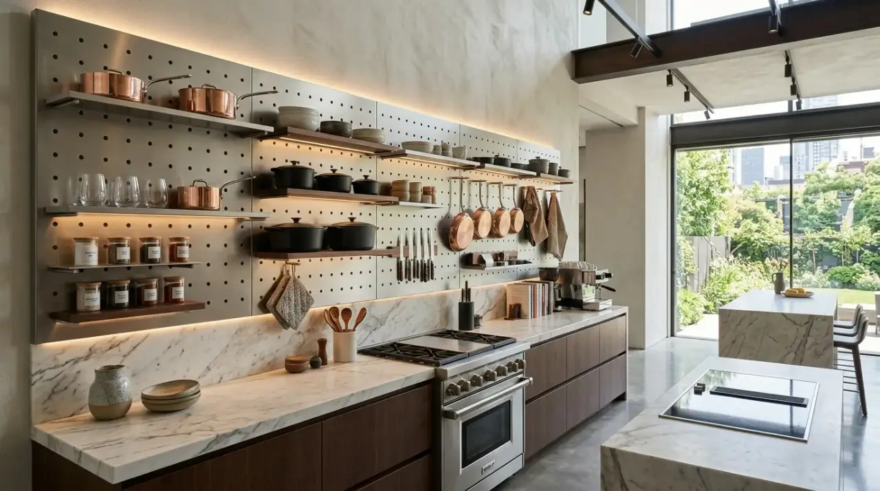 Pegboard kitchen overview. Creative pegboard kitchen organization ideas for flexible storage overall.