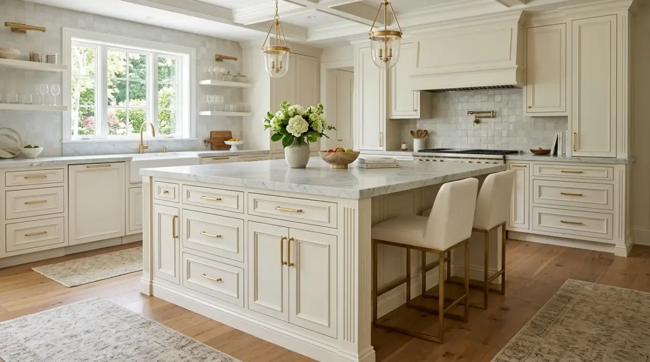 Beadboard island trim. Kitchen island detailed with beadboard trim for a softer classic look.