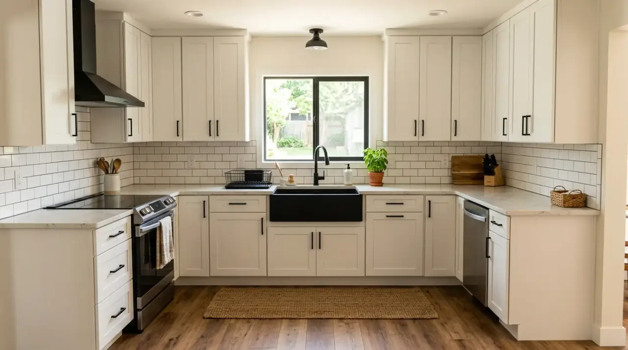 Natural stone kitchen floor. Durable stone flooring bringing character and depth to the kitchen.