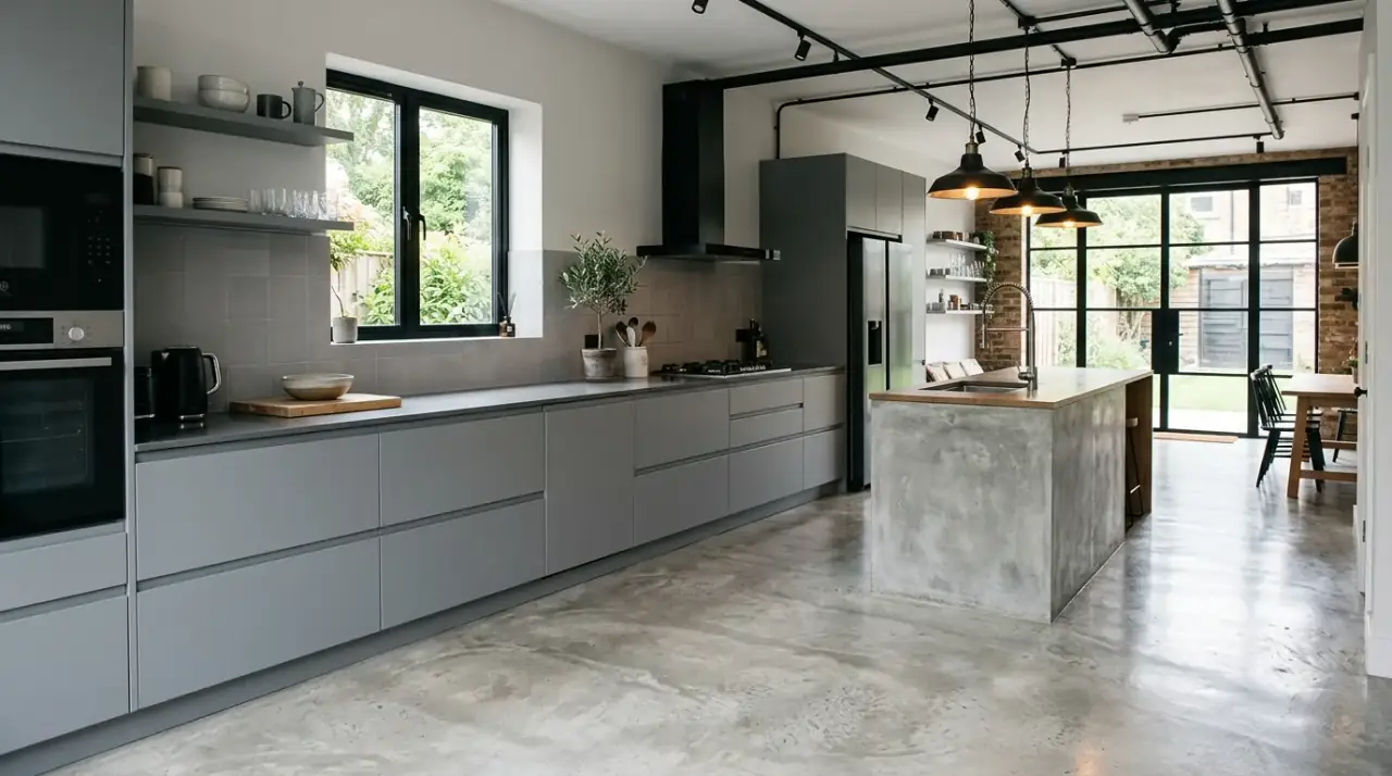 Vinyl plank kitchen floor. Budget-friendly durable kitchen flooring with practical water resistance.