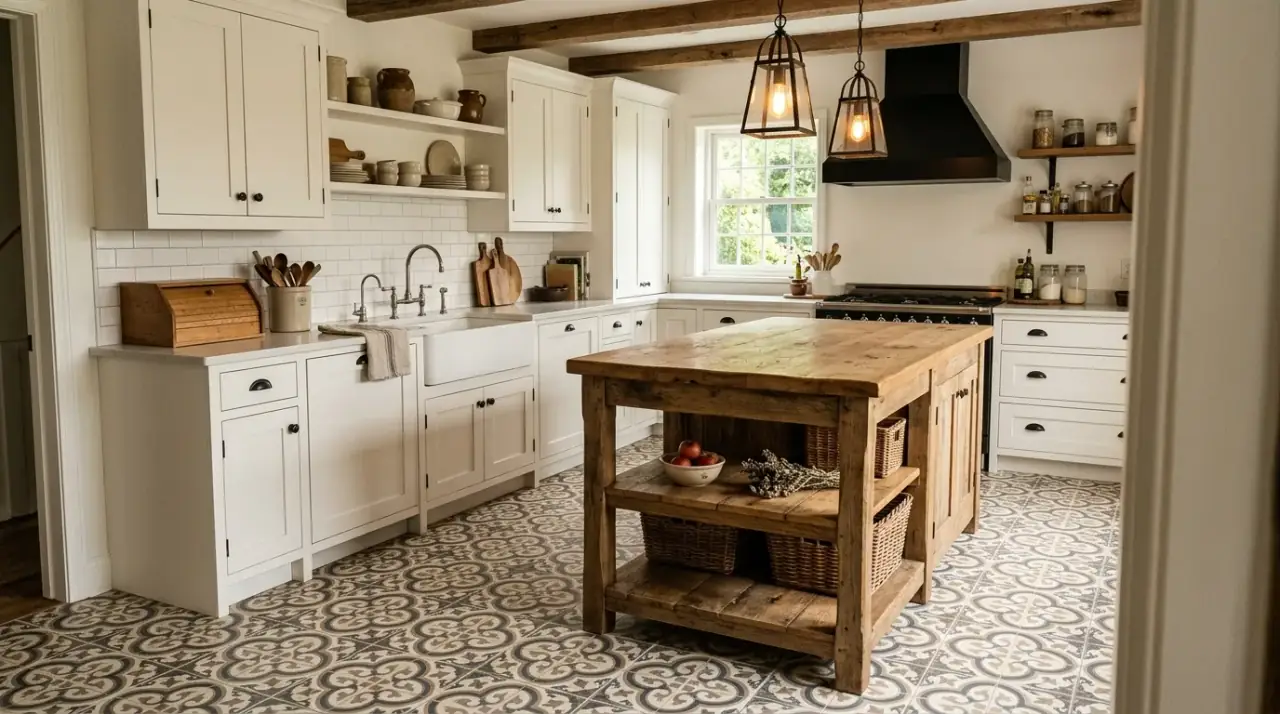 Ceramic tile kitchen floor. Reliable classic kitchen flooring suited to a range of styles.