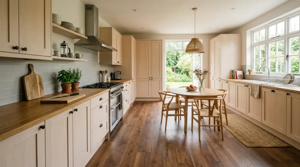Terracotta durable kitchen floor. Warm rustic flooring bringing earthy resilience to the kitchen.