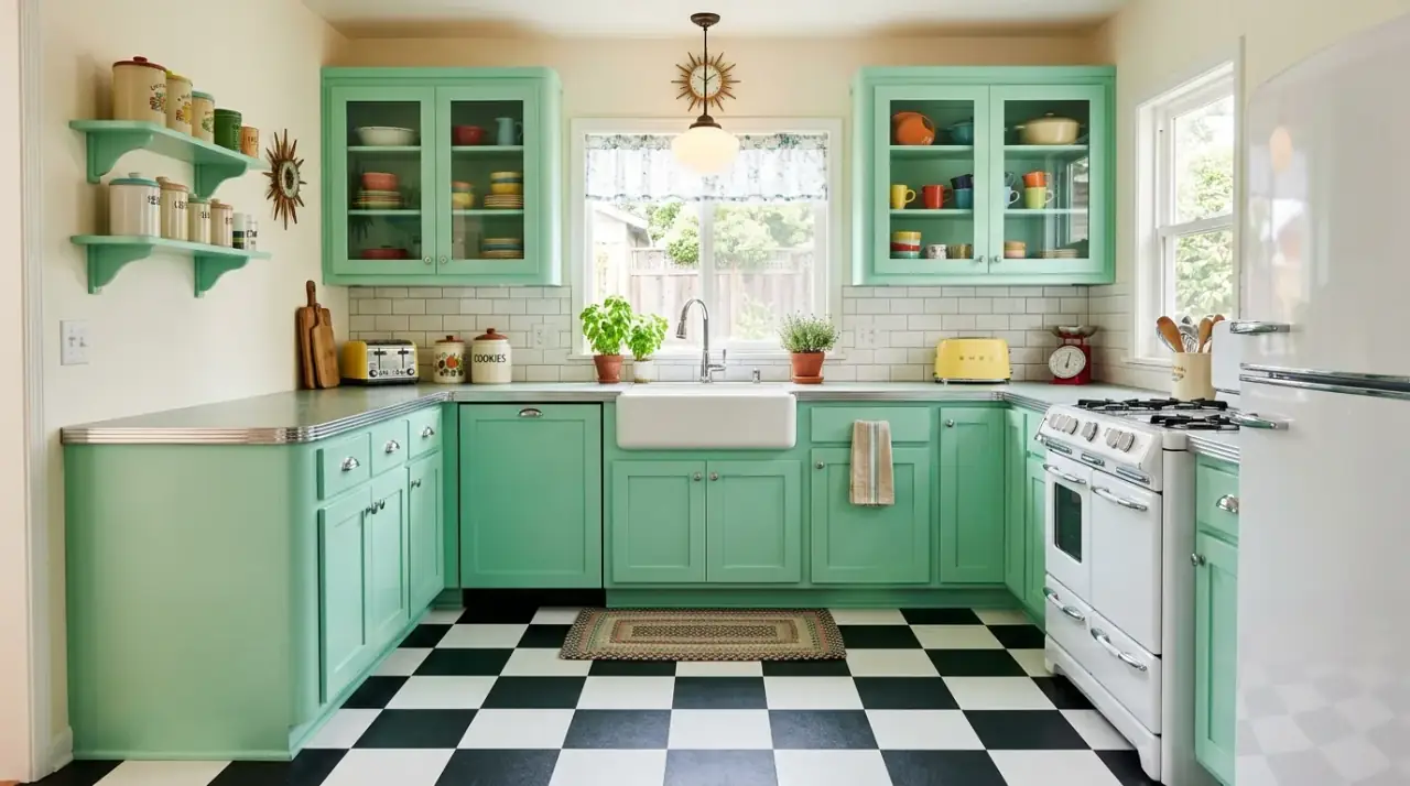 Large-format kitchen tile floor. Durable low-line flooring making the kitchen feel calmer and easier to maintain.