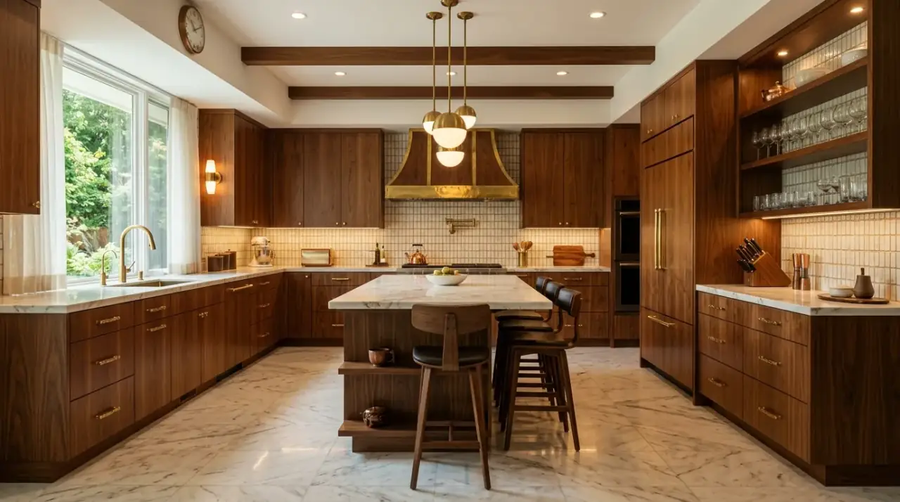 Durable retro kitchen floor. Practical hard-wearing flooring that still protects the mid-century look of the kitchen.