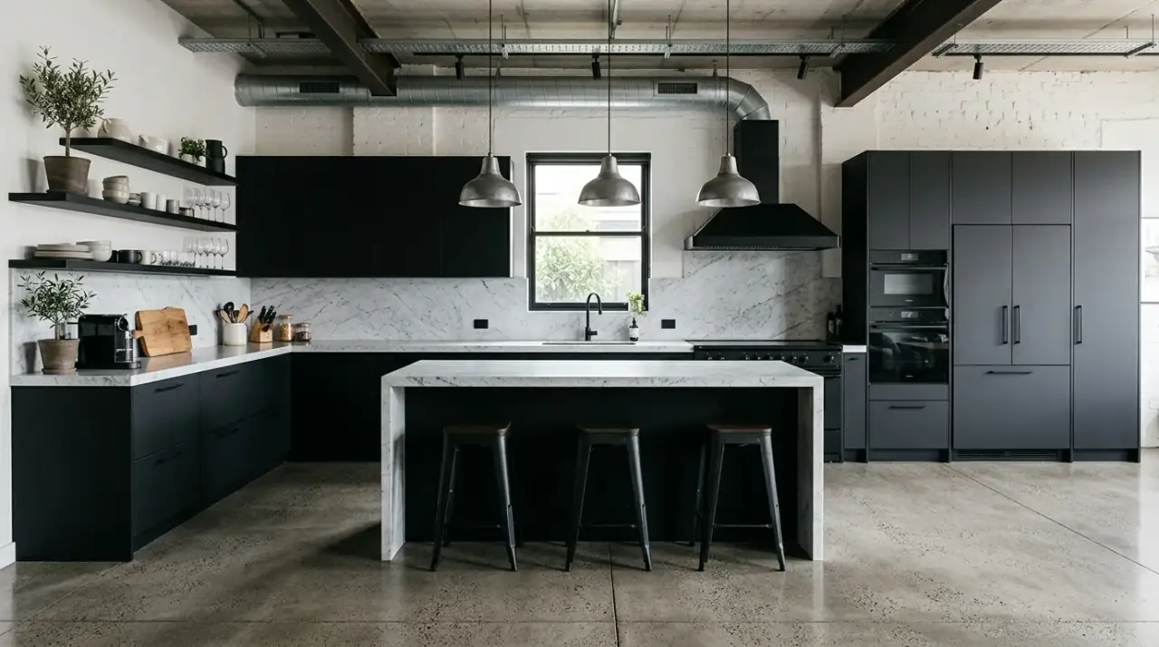 Wood-look tile kitchen floor. Natural timber appearance paired with a resilient low-maintenance finish.
