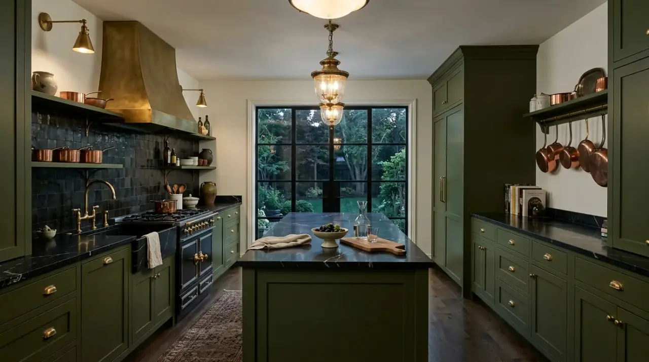 Edited decor olive black kitchen. Olive green and black kitchen kept strong through restrained styling.