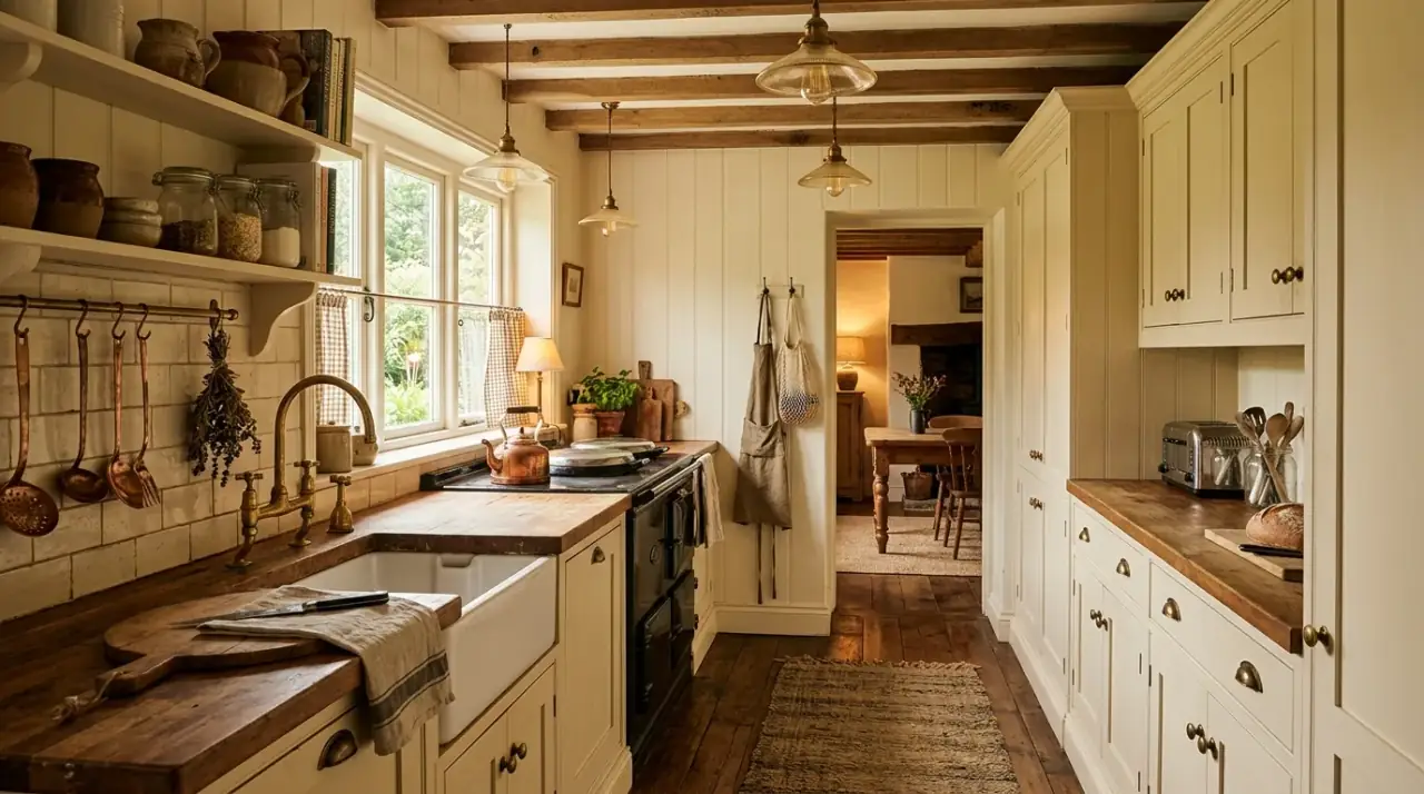 Galley kitchen runner rug. Slim floor textile adding comfort and style to a narrow kitchen.