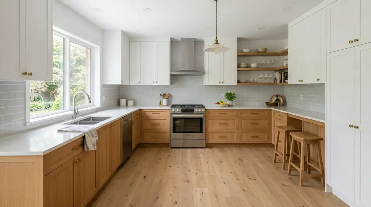 Efficient L-shaped kitchen layout designed around a functional work triangle.
