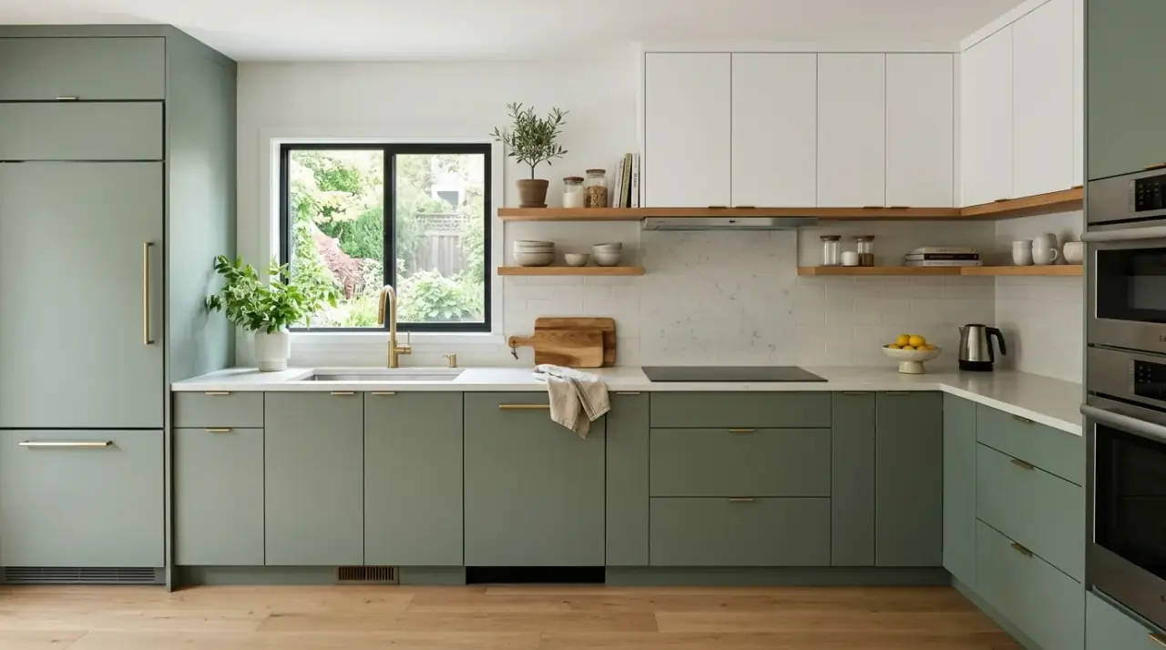 Fridge landing space L-shaped kitchen. Nearby surface helping refrigerator use fit more smoothly into the work triangle.