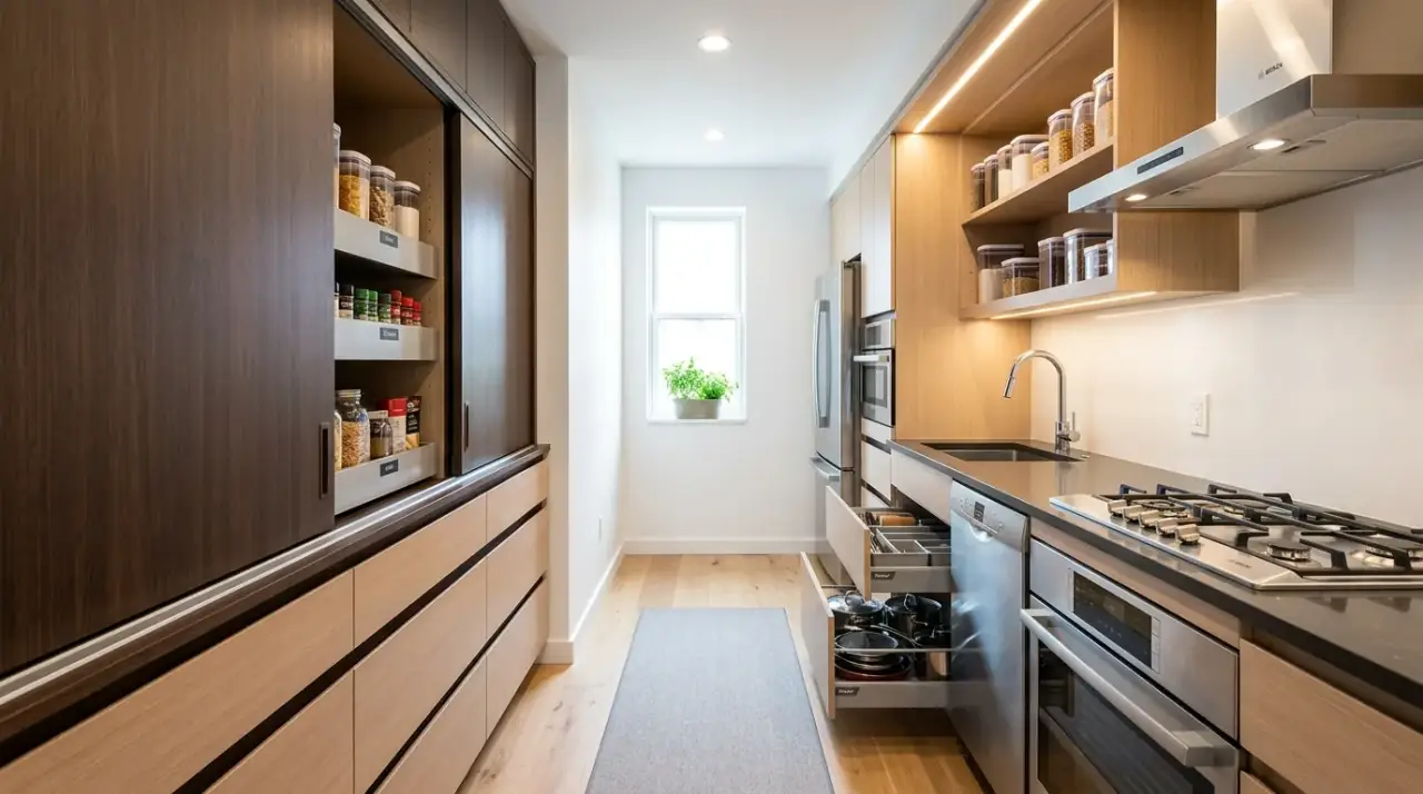 Window sink small kitchen. Bright sink placement improving the mood and function of a compact kitchen.