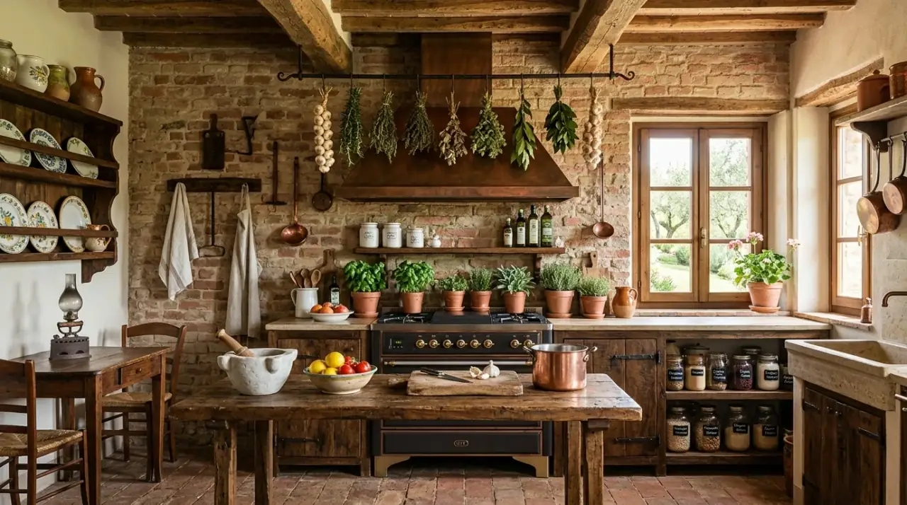 Italian stone countertop kitchen. Marble and limestone counters adding quiet Mediterranean luxury.