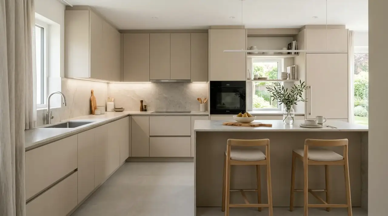 Italian kitchen mixed metals. Brass and iron accents layering a Mediterranean kitchen with depth.