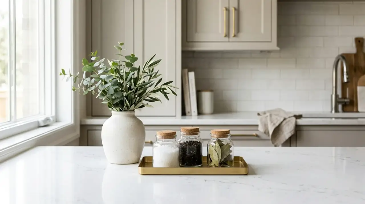 Elegant kitchen counter decor creating a polished look with styled everyday details.