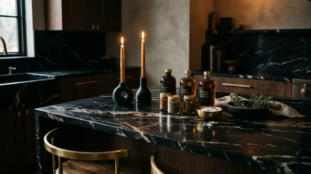 Matching kitchen canisters. Polished countertop decor using coordinated canisters for visible storage.