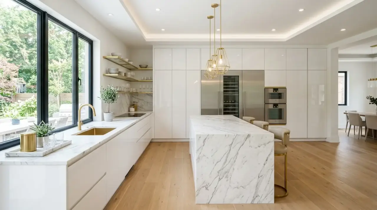Elegant luxury modern kitchen with high-end materials and refined contemporary lines.