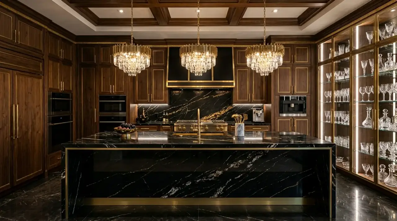 Hidden pantry wall in luxury kitchen. Seamless storage helping a modern kitchen feel calmer and more expensive.
