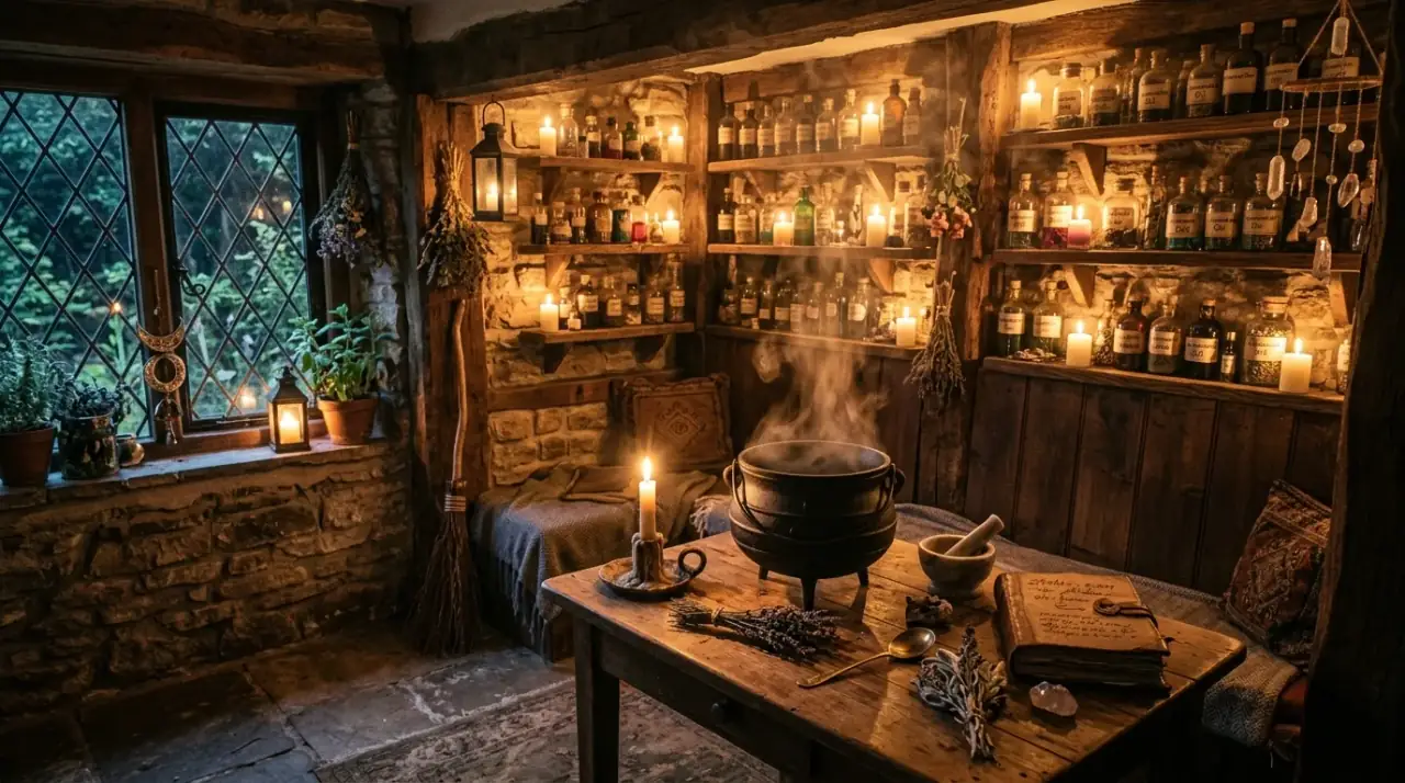 Practical witchy kitchen. Magical kitchen styling balanced with everyday storage and function.