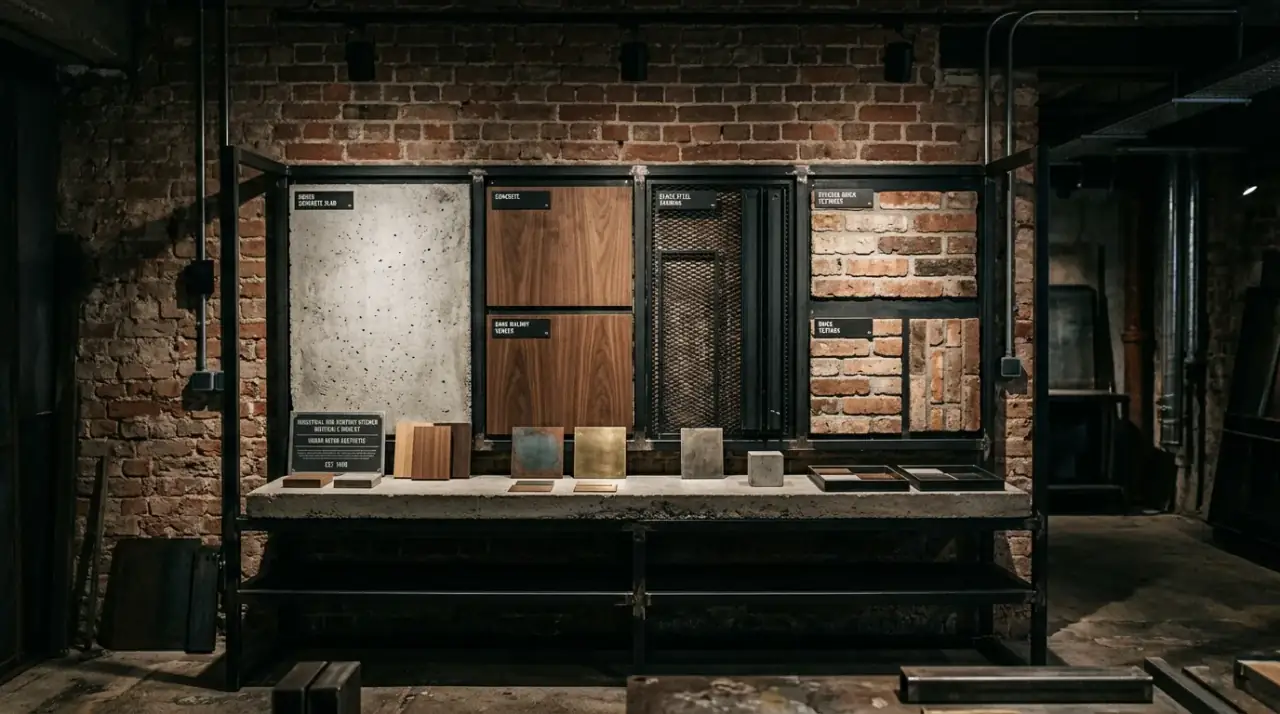 Mid-century kitchen paint materials. Earthy paint tones reinforcing the retro warmth of the kitchen palette.