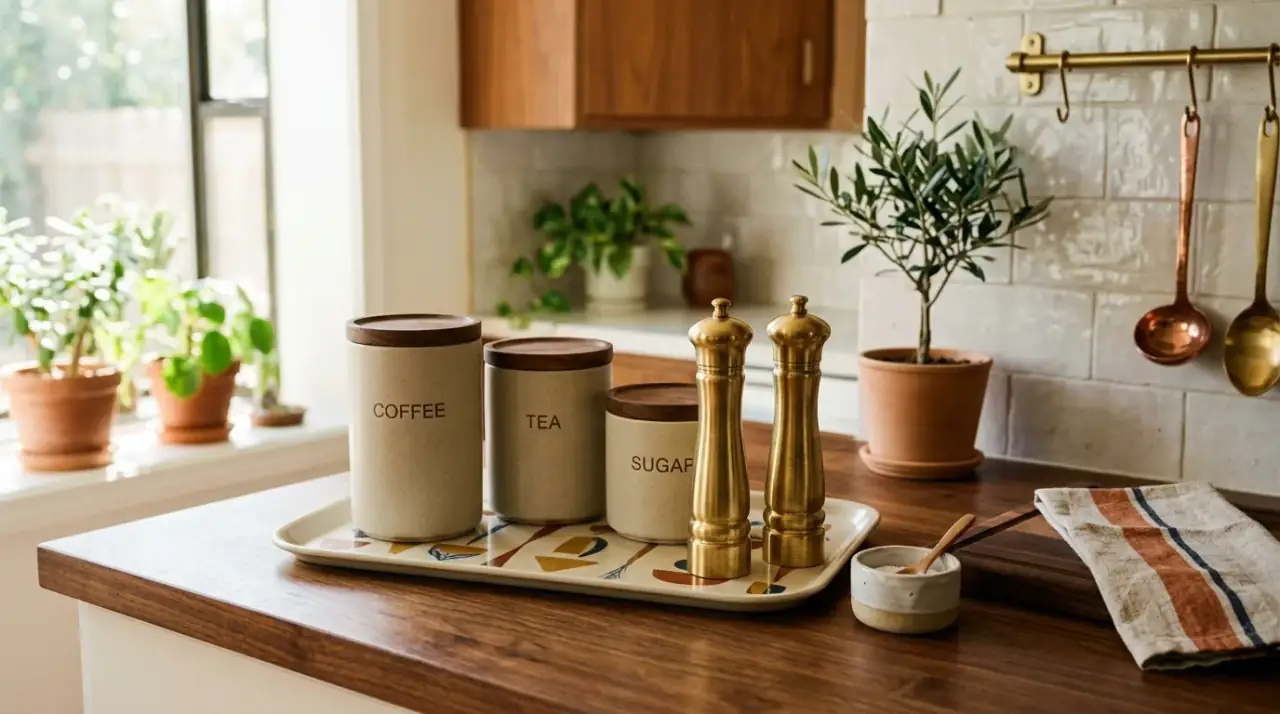 Essential mid-century modern kitchen accessories creating the perfect retro finish.