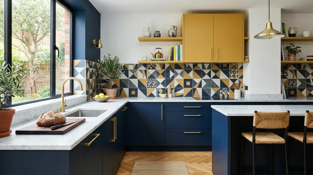 Statement stone kitchen trend. Kitchen remodel trend using stone beyond standard countertop surfaces.
