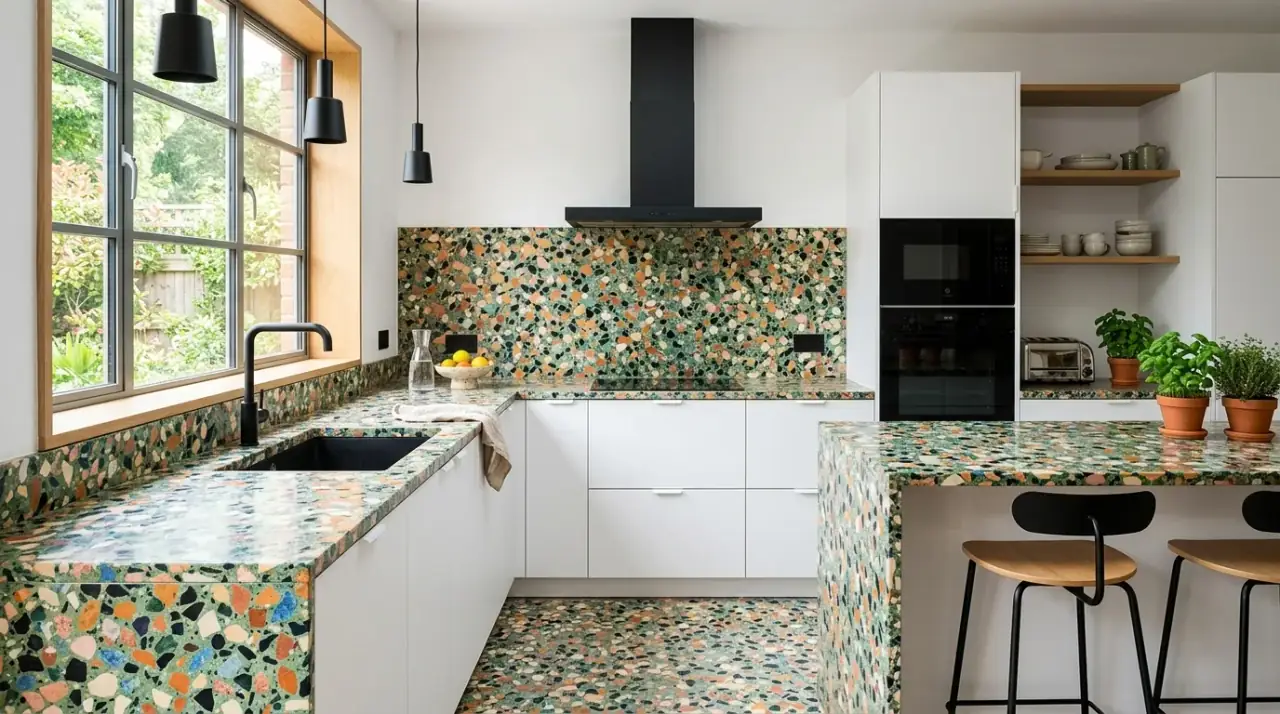 Mixed materials kitchen trend. 2025 kitchen trend using mixed materials instead of strict matching.
