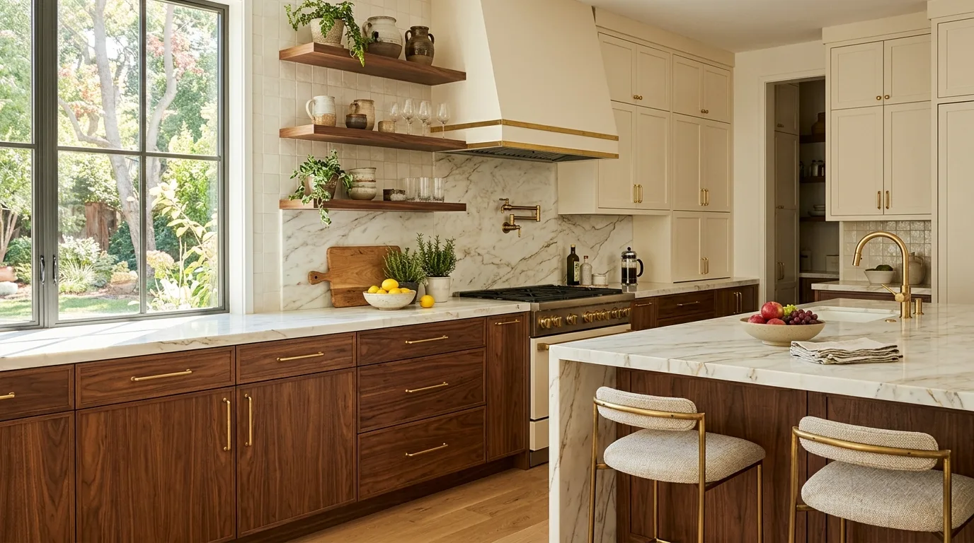 Earthy green cabinetry trend in 2026 kitchen. Natural color direction shaping current kitchen design.