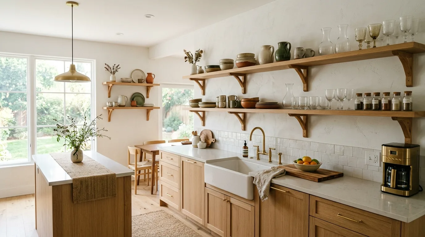 Sculptural wood detail trend in kitchen design. Contemporary wood textures adding depth and character in 2026 kitchens.