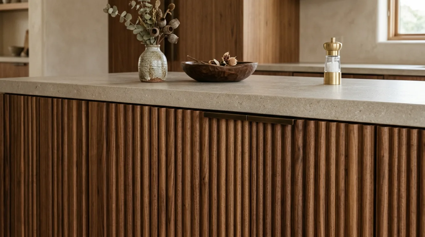 Furniture-like island kitchen trend. Current island styling with custom character and visual warmth.