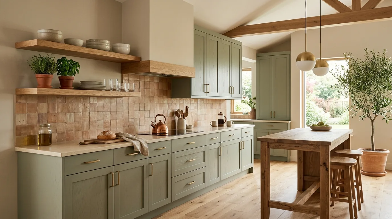 Textural kitchen trend 2026. Layered materials adding contemporary interest beyond color alone.