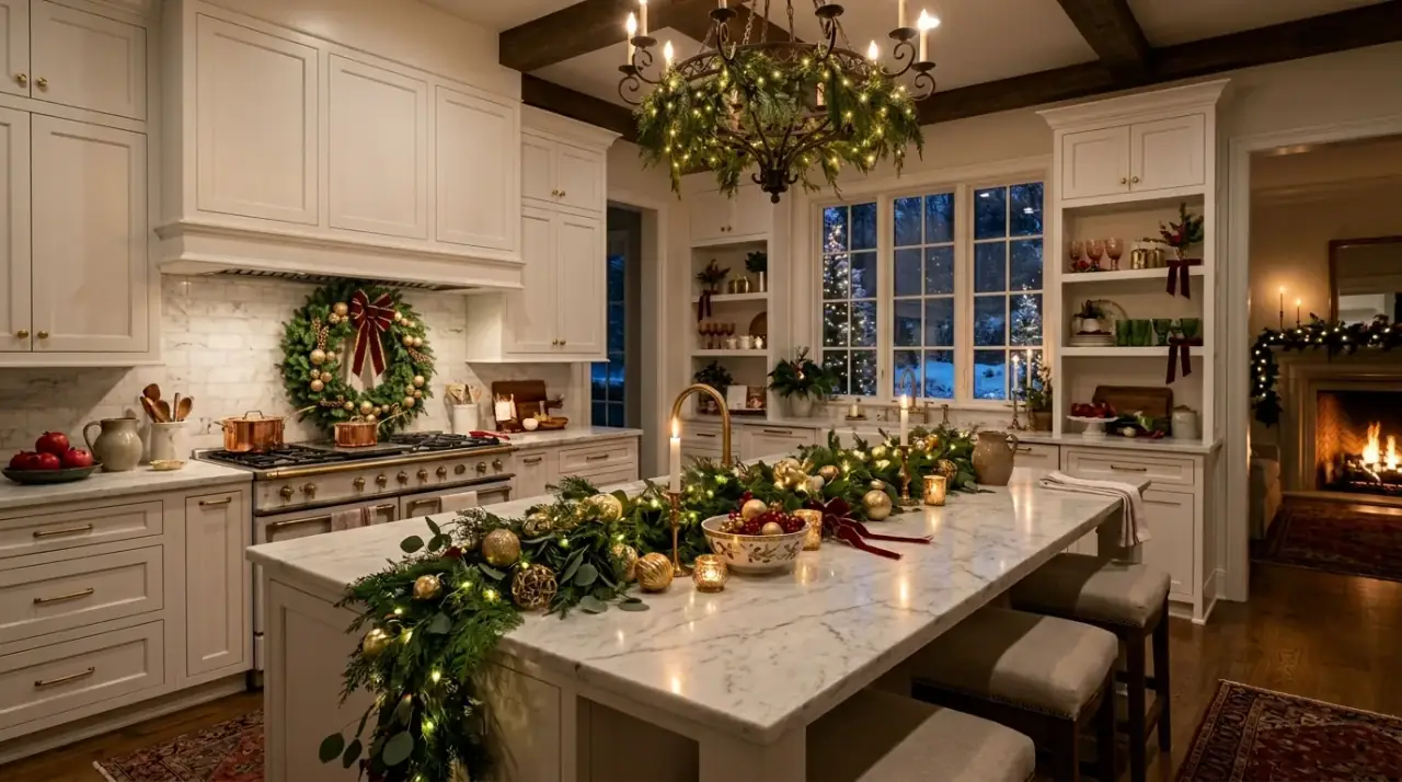 Christmas kitchen textiles. Seasonal linens bringing color and festive softness to the cookspace.