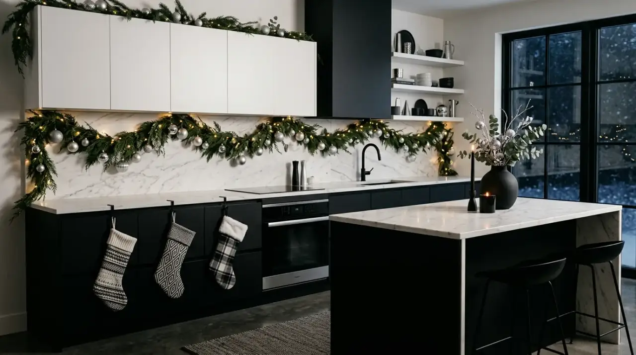 Christmas bowl decor in kitchen. Easy seasonal fillers adding texture and color to the holiday kitchen.