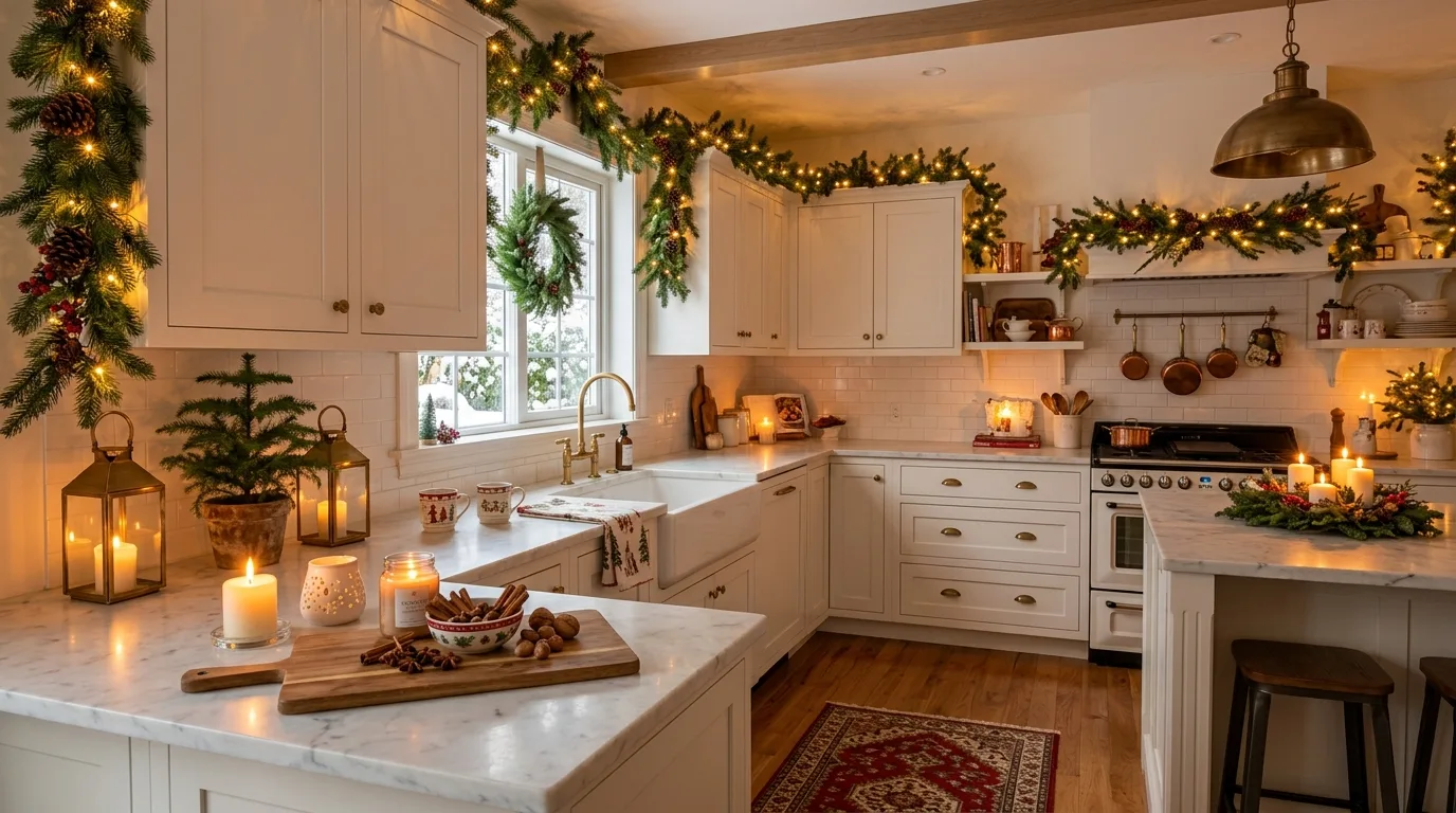 Festive winter kitchen decor styled for a warm and seasonal refresh.