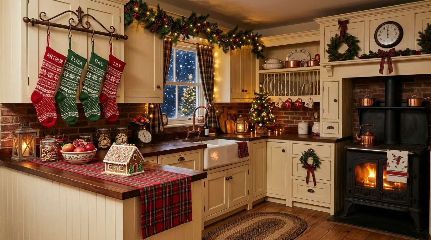 Winter hot drink corner in kitchen. A cozy beverage station adding warmth to seasonal kitchen decor.