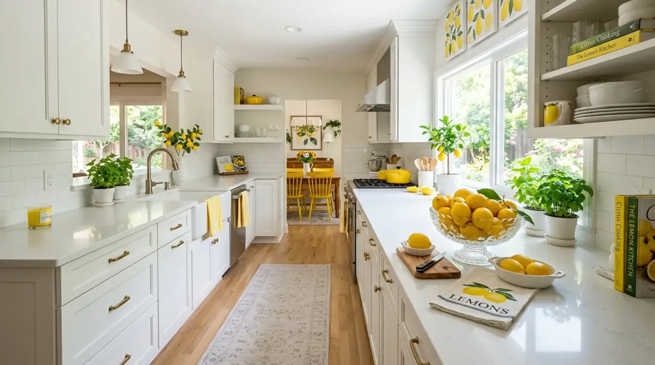 Fresh lemon kitchen decor creating a zesty bright cookspace with sunny cheerful accents.