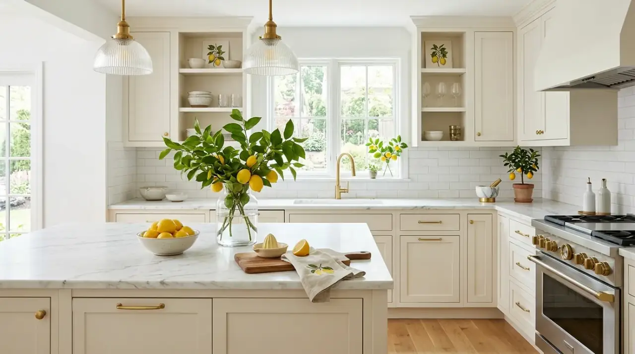 Lemon motif kitchen decor. Kitchen decor using small selective lemon motif accents.