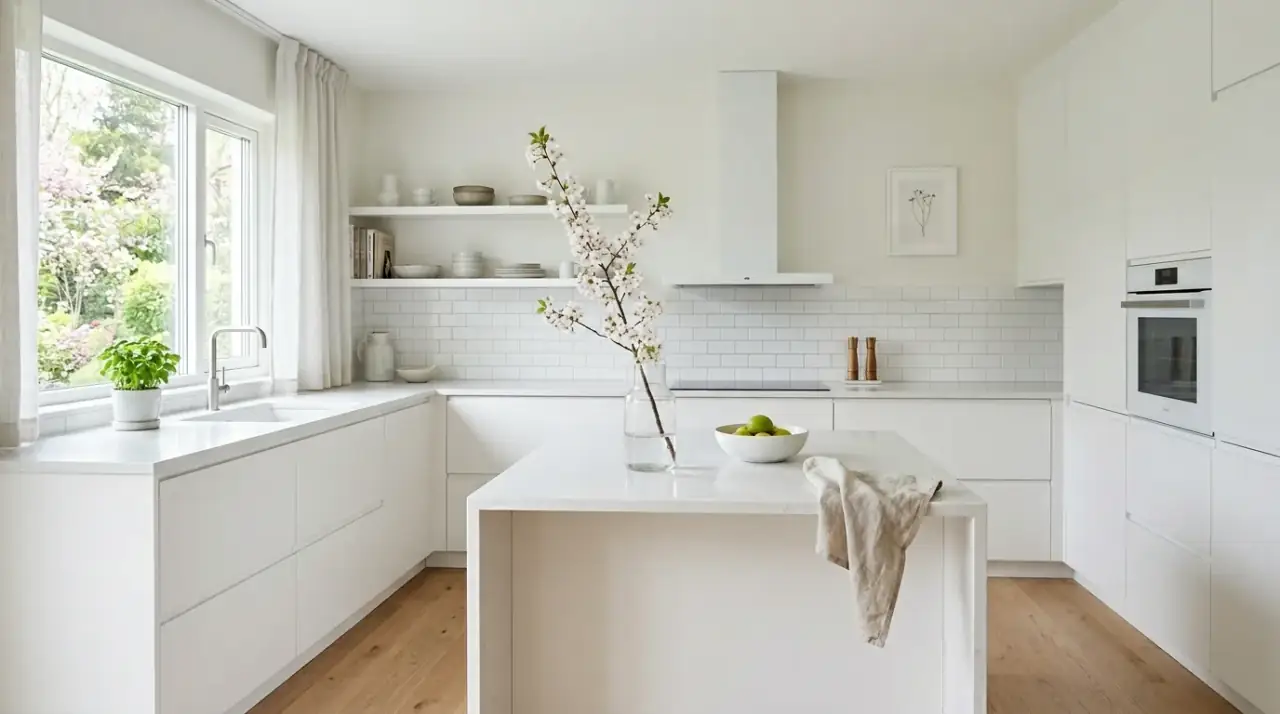 Pastel spring kitchen decor. Fresh spring kitchen styled with soft pastel and botanical tones.