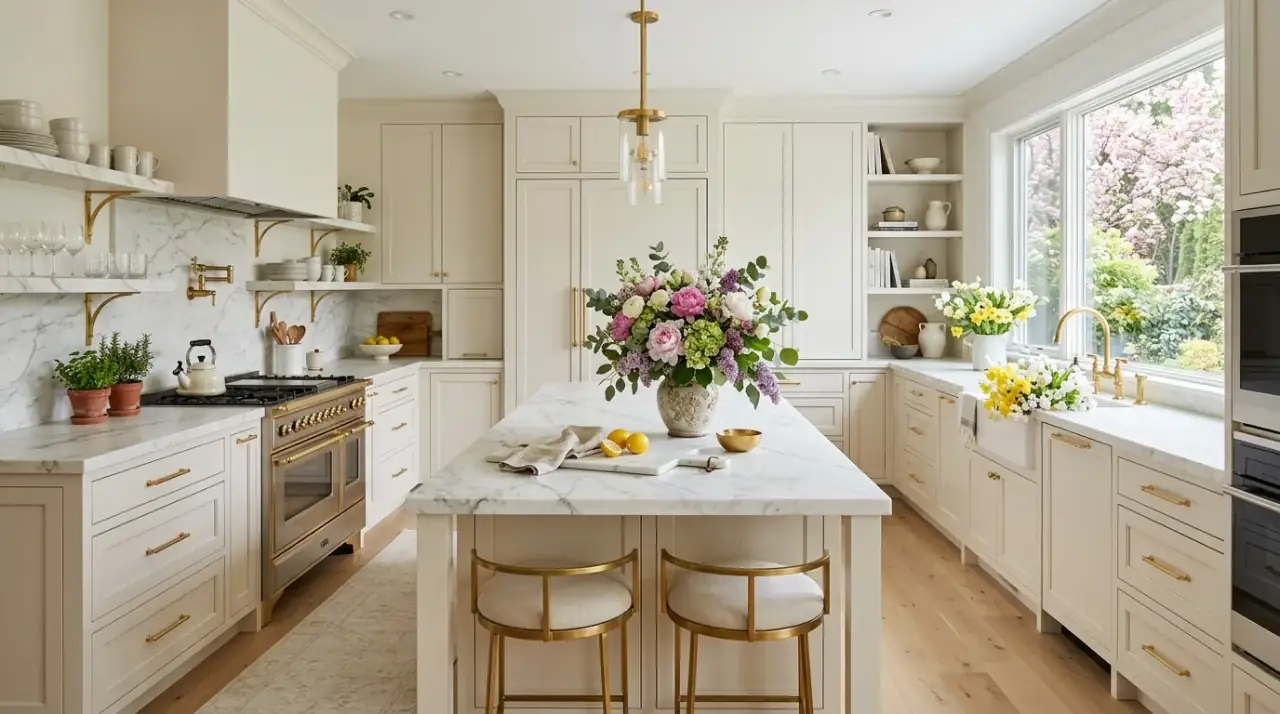 Spring kitchen centerpiece. Fresh spring centerpiece bringing relaxed seasonal charm to the kitchen.