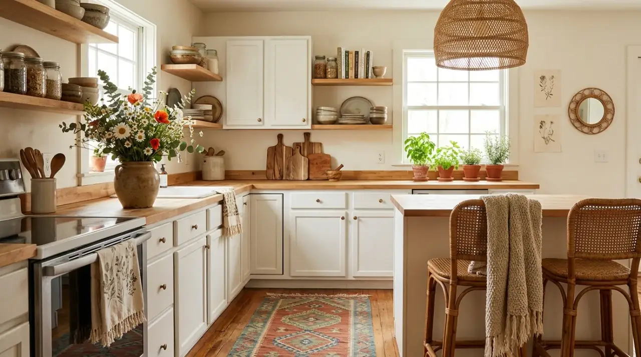 Botanical spring kitchen art. Fresh spring kitchen decor using botanical artwork for seasonal renewal.