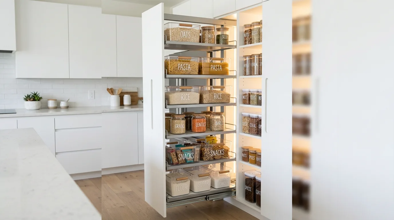 Cabinet door storage for wraps and foil. Smart use of narrow space inside kitchen cabinets.