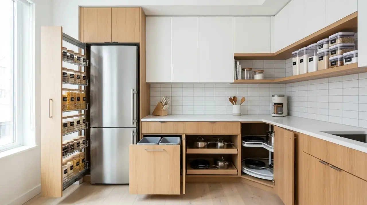 Vertical cabinet organization. Kitchen organization hack using vertical space inside cabinets.