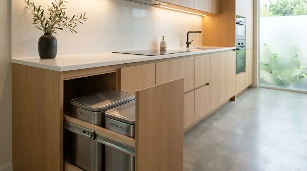 Scannable pantry organization. Efficient kitchen pantry organized for quick visual scanning.