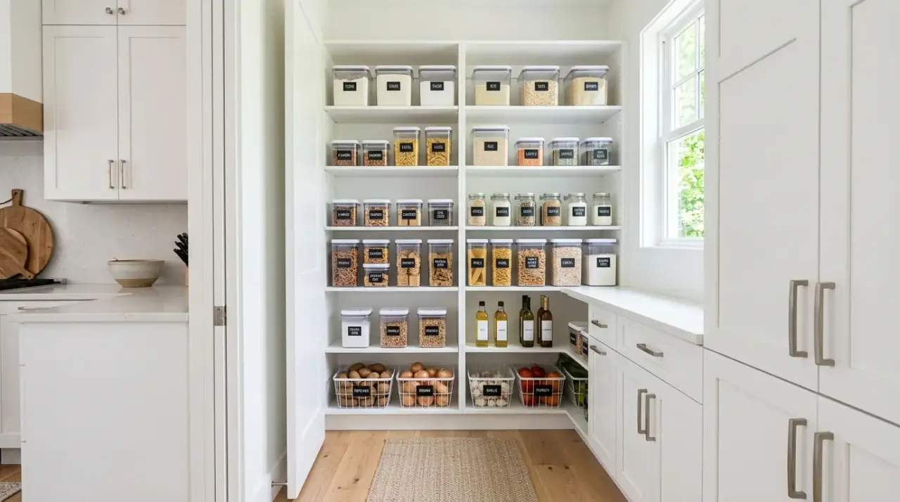 Genius pantry organization creating a tidy accessible kitchen with smarter ingredient storage.