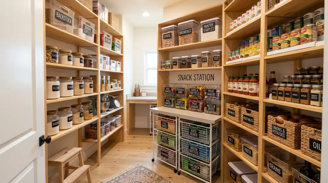 Right sized pantry containers. Accessible pantry using bins and containers sized to the shelves.