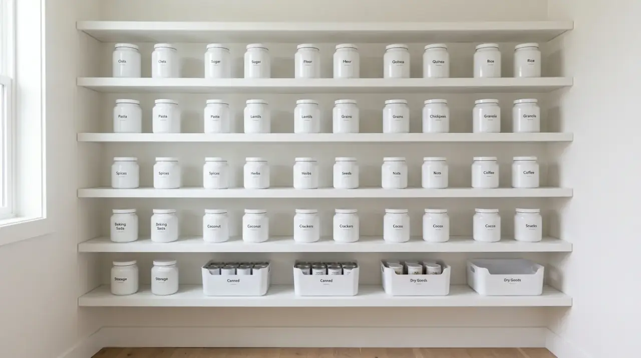 Maintainable pantry system. Tidy pantry organized with a simple system the whole household can maintain.