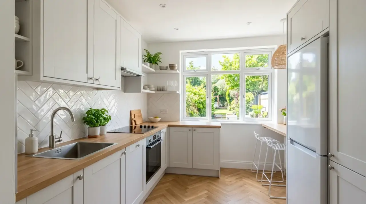 Genius tricks making a small kitchen feel bigger through light, layout, and visual openness.