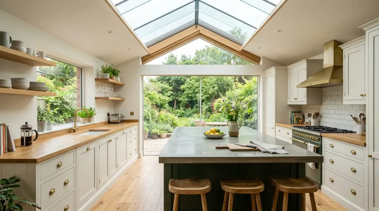Monochromatic small kitchen. Compact kitchen using a tonal color palette to feel bigger.