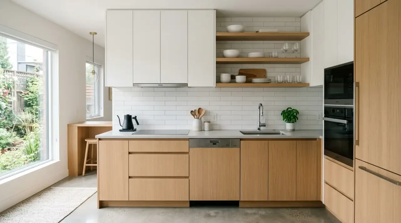 Small kitchen overview. Genius tricks helping a small kitchen feel bigger and more open.