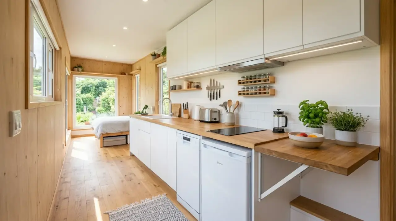 Very small kitchen idea for tiny home cooking with compact layout, storage, and efficient use of space.